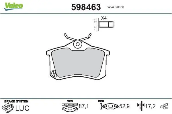 VALEO 598463 Комплект тормозных колодок