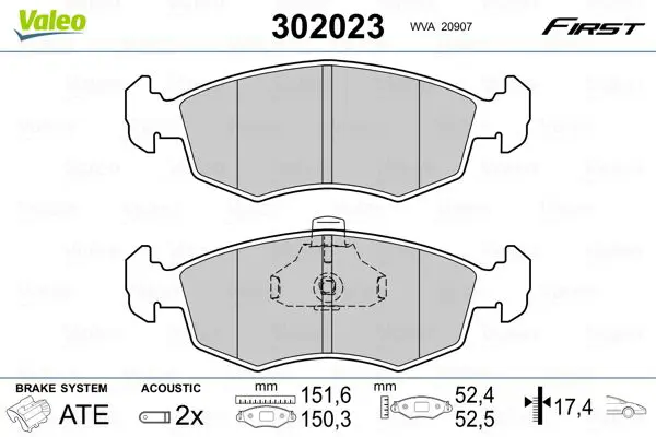 VALEO 302023 Комплект тормозных колодок,