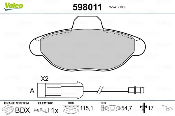 VALEO 598011 Комплект тормозных колодок