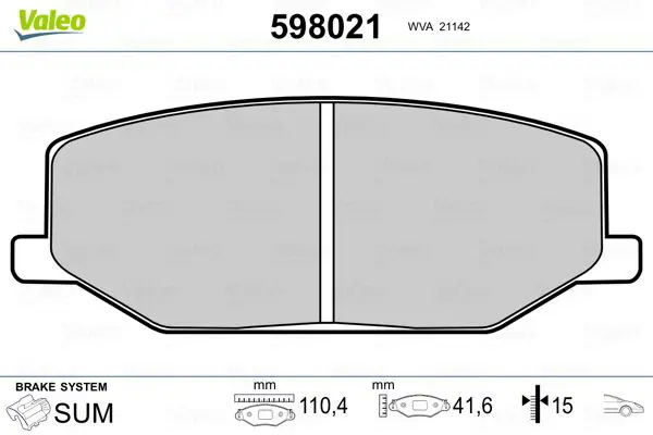 VALEO 598021 Комплект тормозных колодок
