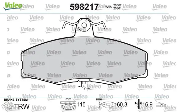VALEO 598217 Комплект тормозных колодок