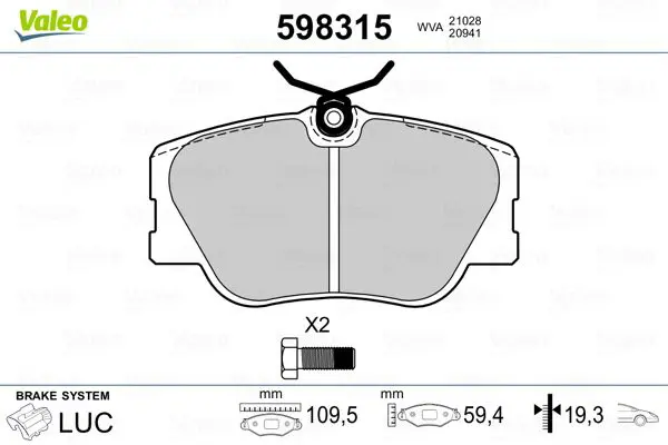 VALEO 598315 Комплект тормозных колодок