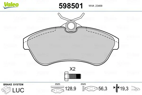 VALEO 598501 комплект тормозных колодок FR