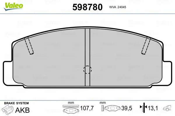 VALEO 598780 Комплект тормозных колодок