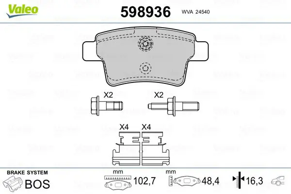 VALEO 598936 Комплект тормозных колодок
