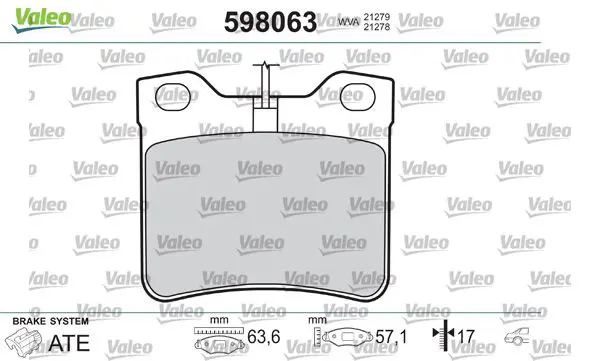 VALEO 598063 Колодки тормозные