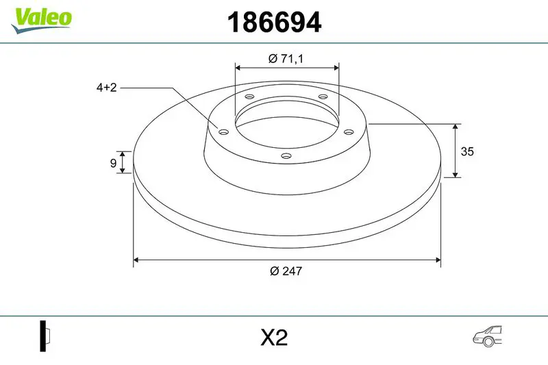 VALEO 186694 Тормозной диск