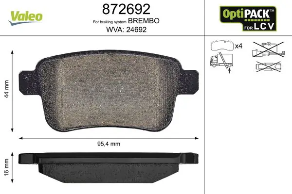 VALEO 872692 Колодки тормозные задние