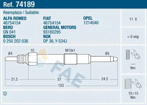 FAE 74189 Свеча накаливания