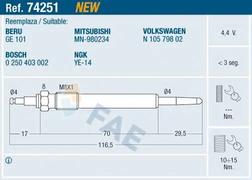 FAE 74251 Свеча накаливания