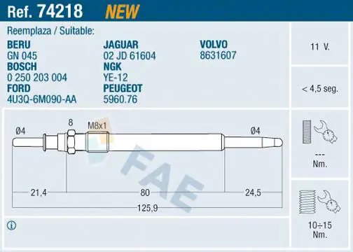FAE 74218 Свеча накаливания