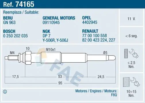 FAE 74165 Свеча накаливания