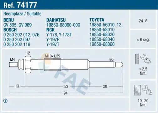 FAE 74177 Свеча накаливания