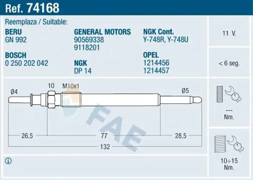FAE 74168 Свеча накаливания