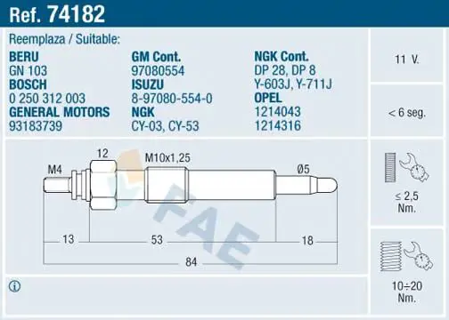 FAE 74182 Свеча накаливания