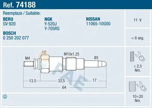 FAE 74188 Свеча накаливания