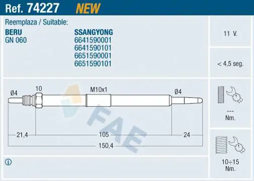 FAE 74227 Свеча накаливания
