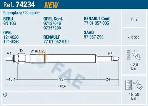 FAE 74234 Свеча накаливания