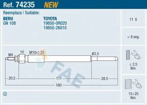 FAE 74235 Свеча накаливания