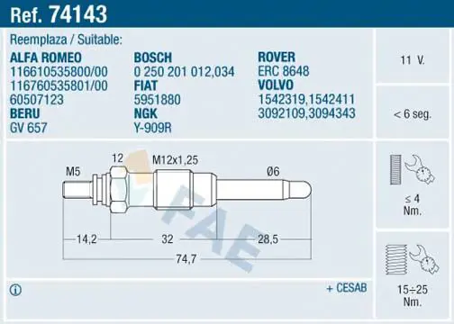 FAE 74143 Свеча накаливания
