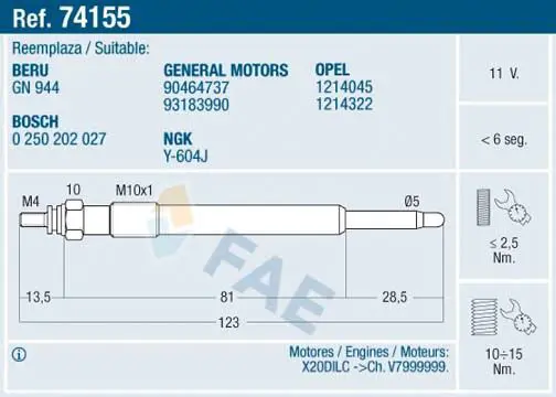 FAE 74155 Свеча накаливания