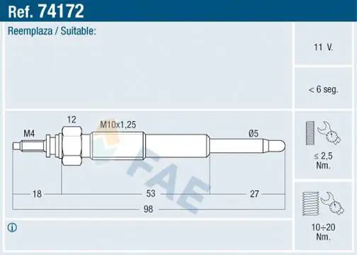FAE 74172 Свеча накаливания