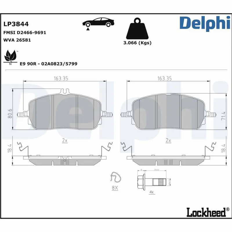 LP3844 Комплект тормозных колодок,