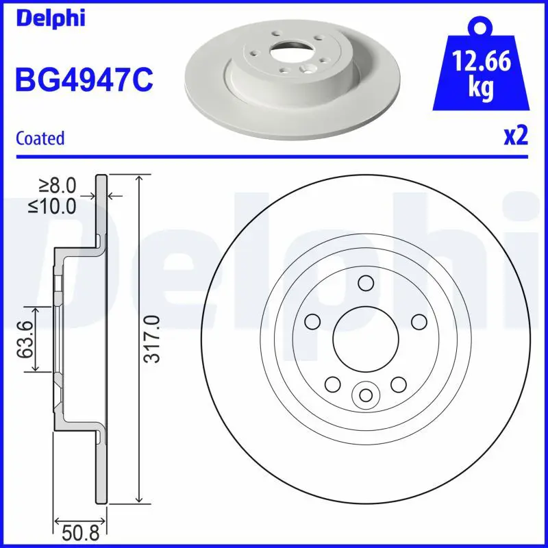 DELPHI BG4947C Диск тормозной задний EVOQUE