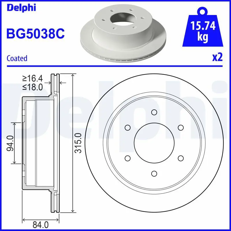 DELPHI BG5038C Тормозной диск