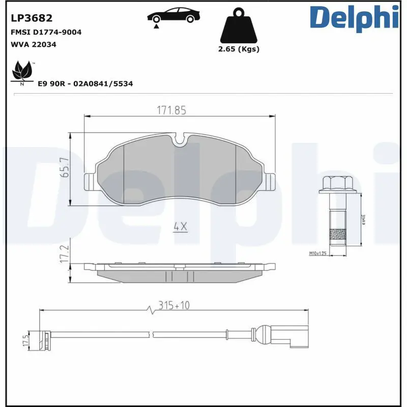 DELPHI LP3682 Комплект тормозных колодок,