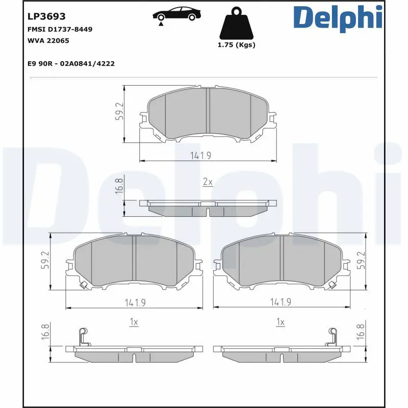 DELPHI LP3693 Комплект тормозных колодок,