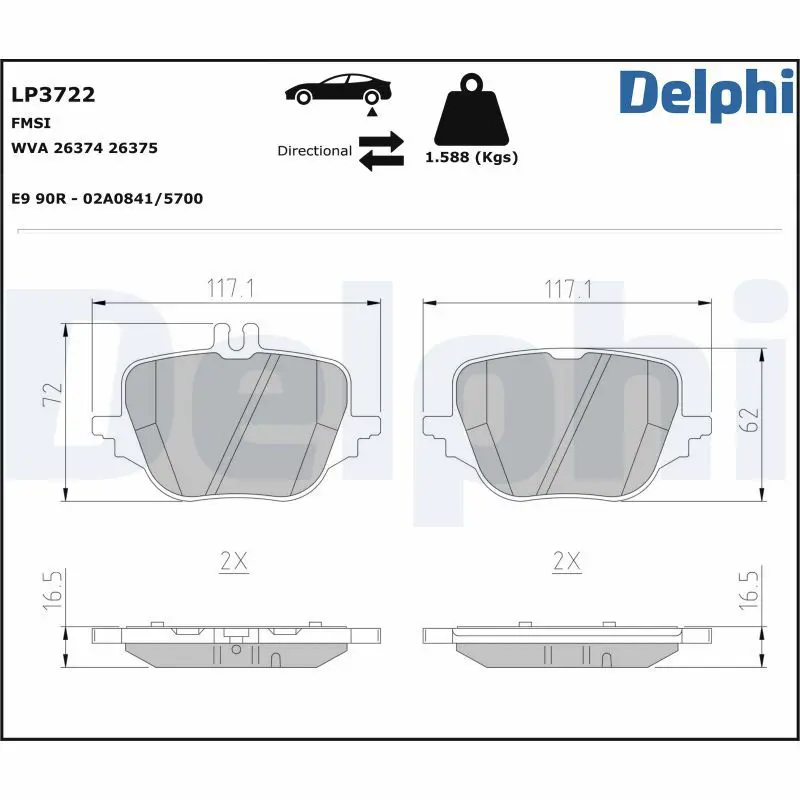 DELPHI LP3722 Комплект тормозных колодок,