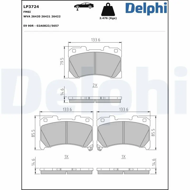 DELPHI LP3724 Комплект тормозных колодок,