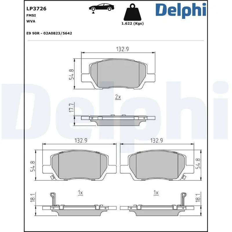 DELPHI LP3726 Комплект тормозных колодок,