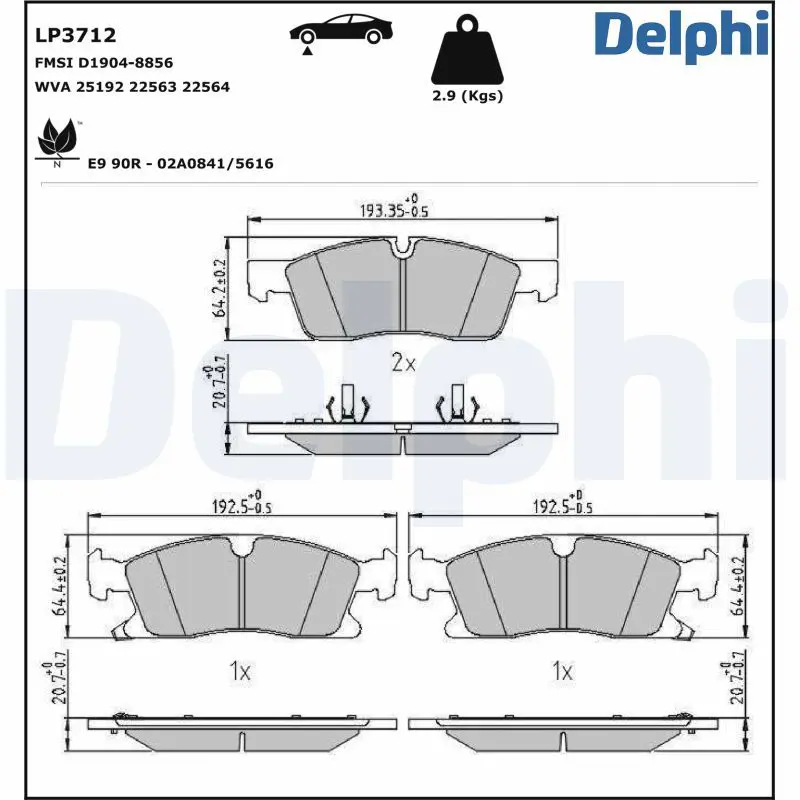 DELPHI LP3712 Комплект тормозных колодок,