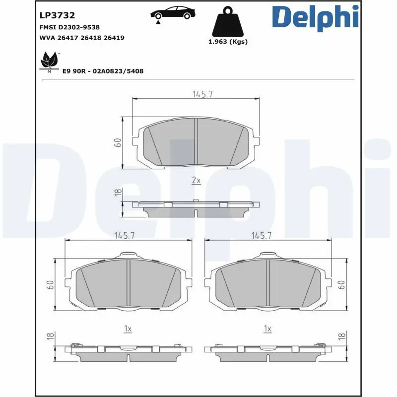 DELPHI LP3732 Комплект тормозных колодок,
