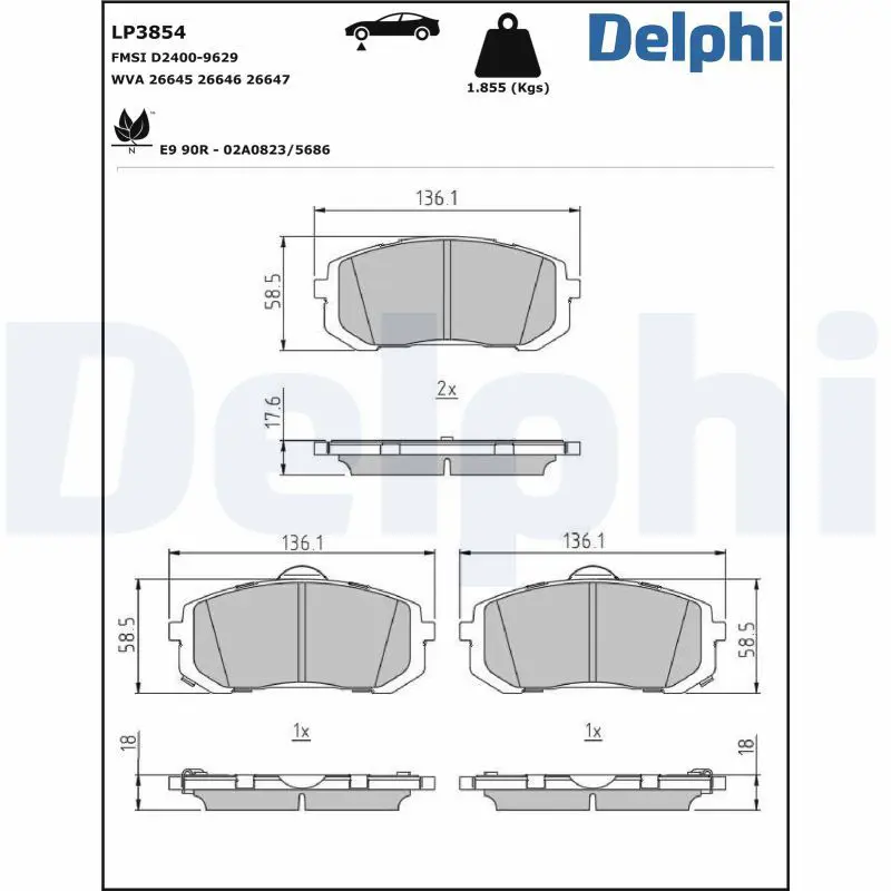 DELPHI LP3854 Комплект тормозных колодок,