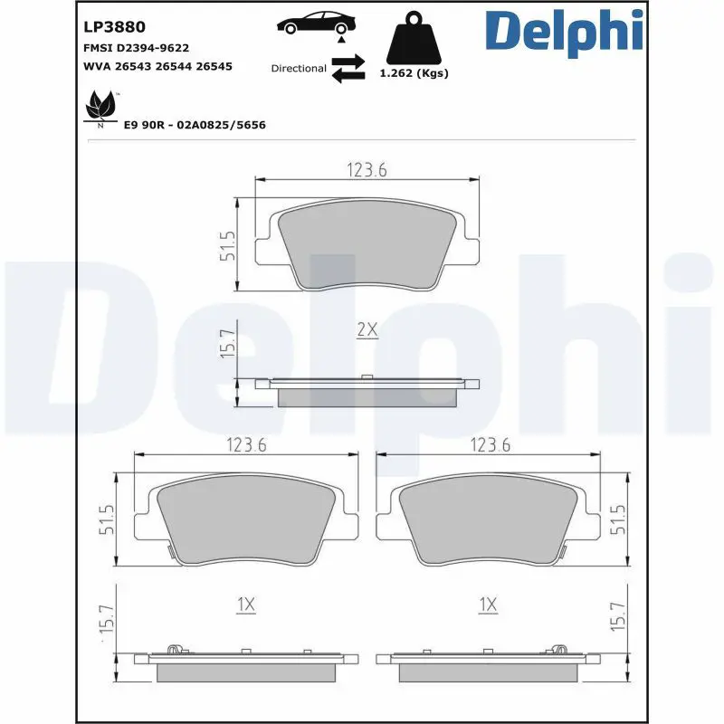 DELPHI LP3880 Комплект тормозных колодок,