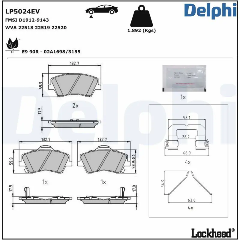 DELPHI LP5024EV Комплект тормозных колодок,