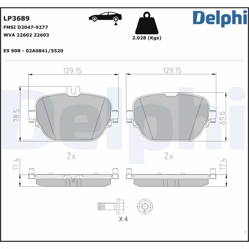 DELPHI LP3689 Комплект тормозных колодок,
