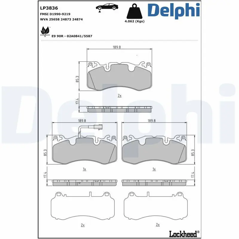 DELPHI LP3836 Комплект тормозных колодок,