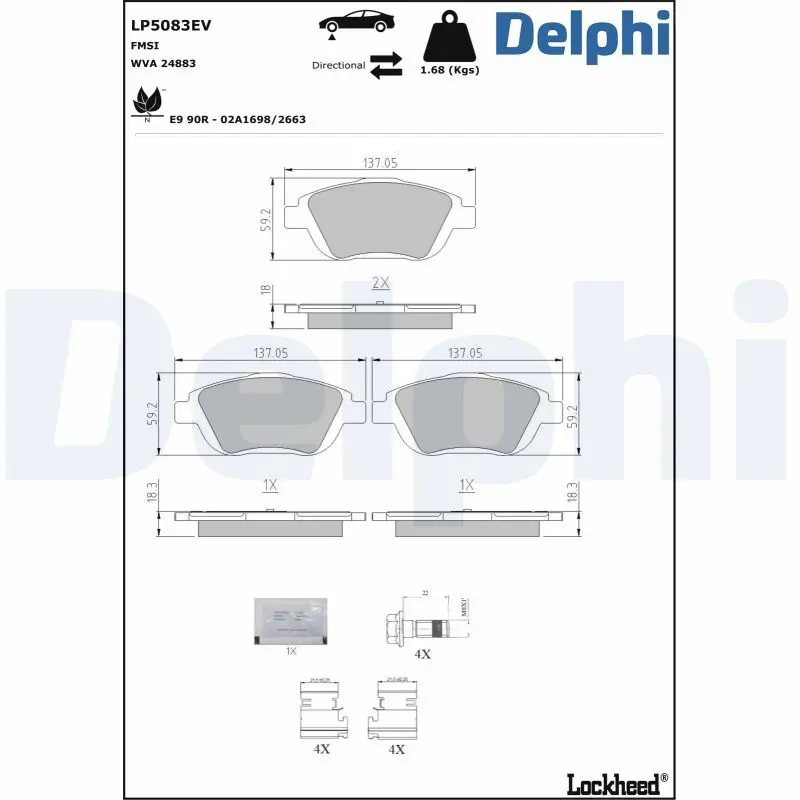 DELPHI LP5083EV Комплект тормозных колодок,