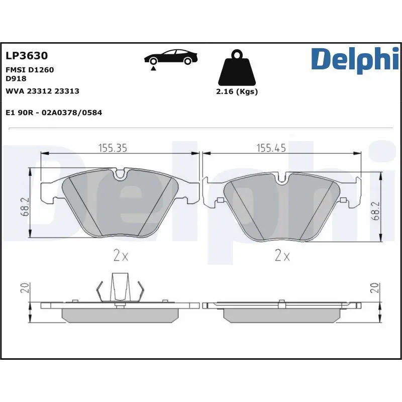 DELPHI LP3630 Комплект тормозных колодок,