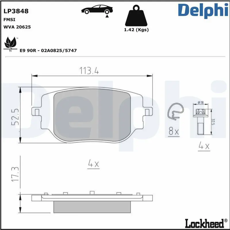 DELPHI LP3848 Комплект тормозных колодок,