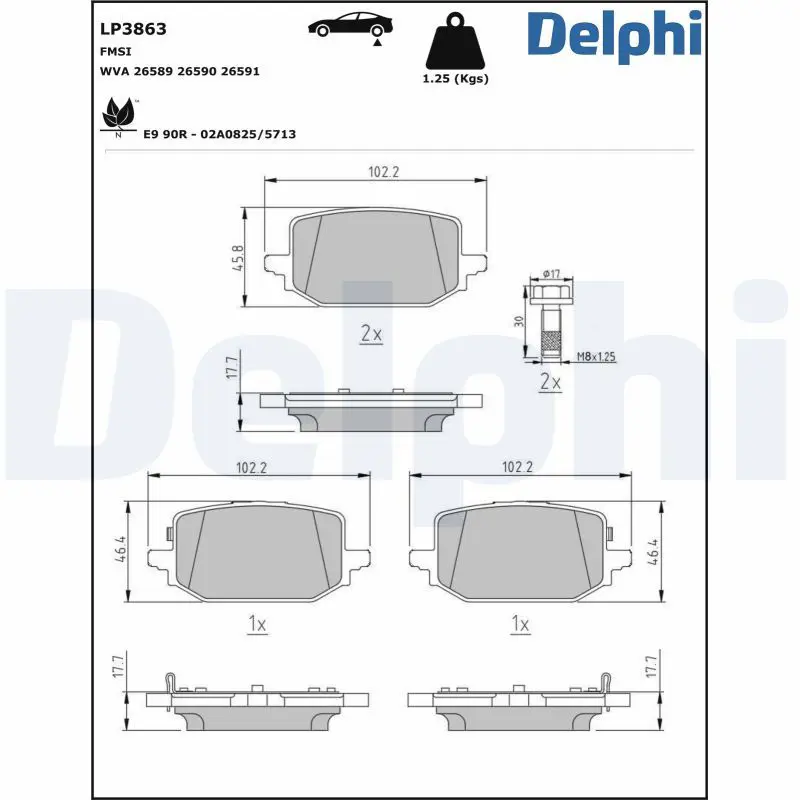 DELPHI LP3863 Комплект тормозных колодок,