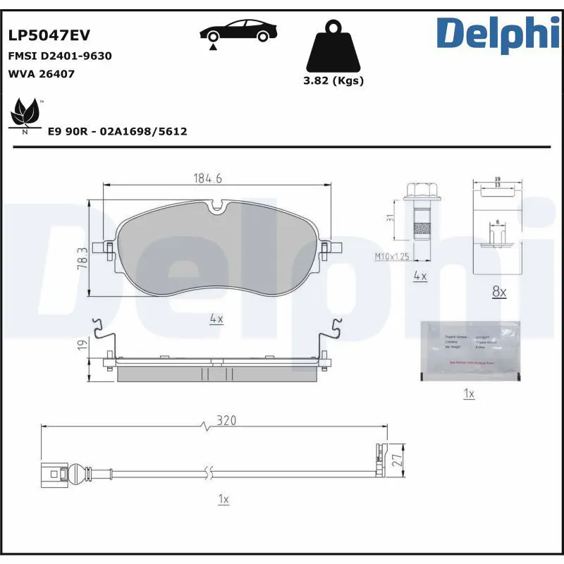 DELPHI LP5047EV Комплект тормозных колодок,