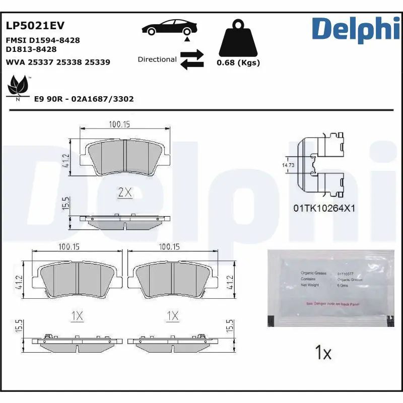 DELPHI LP5021EV Комплект тормозных колодок,