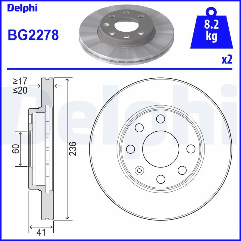 DELPHI BG2278 Диск тормозной (2 шт в уп)