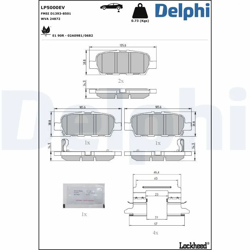 DELPHI LP5000EV Комплект тормозных колодок,