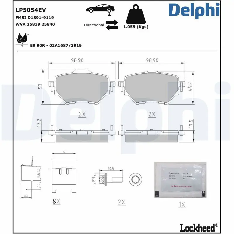 DELPHI LP5054EV Комплект тормозных колодок,
